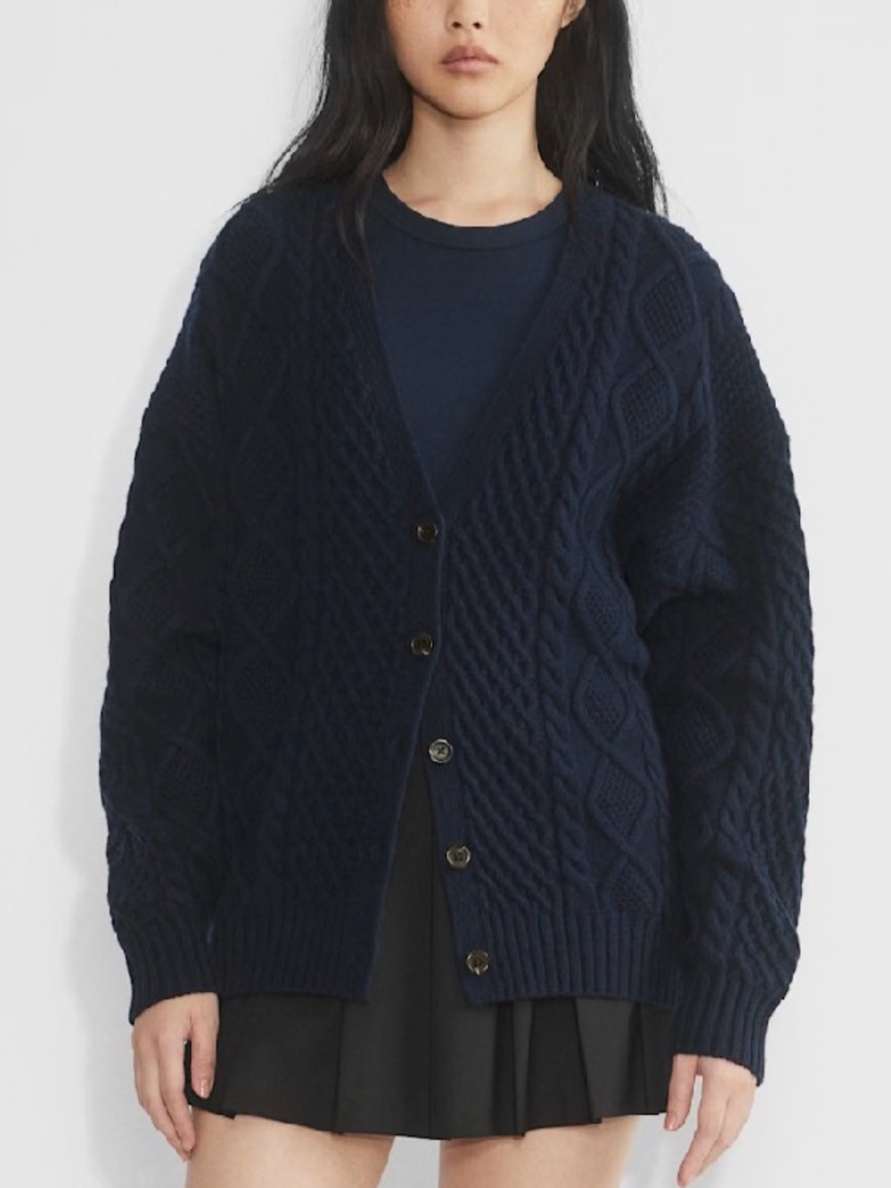 Sunday Best Navy Knit Cable V-Neck Cardigan